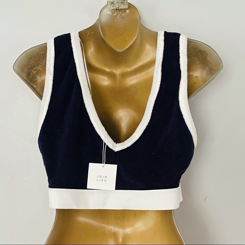 New Zara terry cloth navy blue front cut out top - Picture 3 of 4